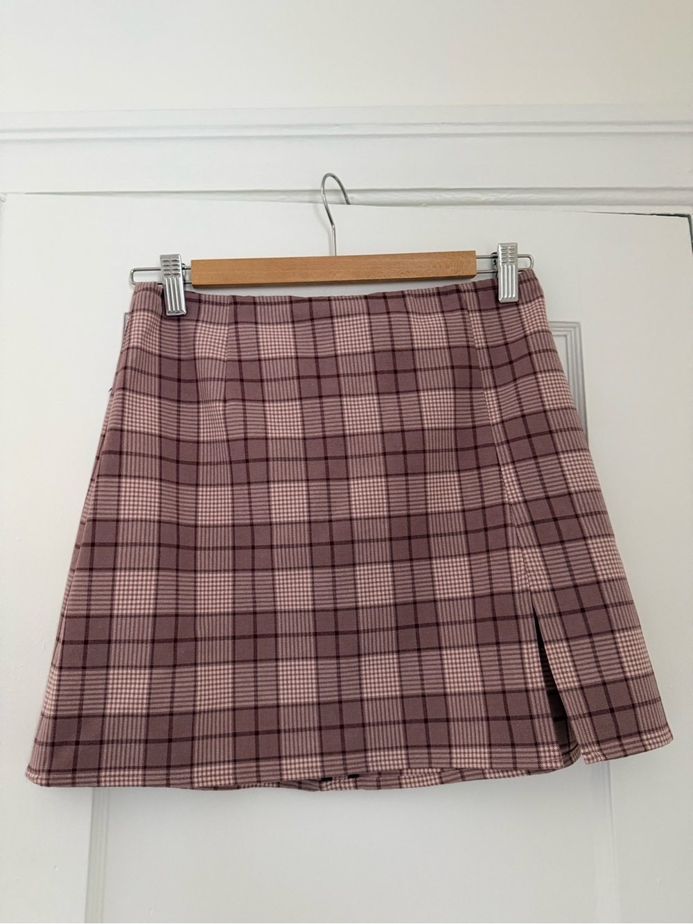 Sunday Best Mauve Pink Plaid A-Line Mini Skirt